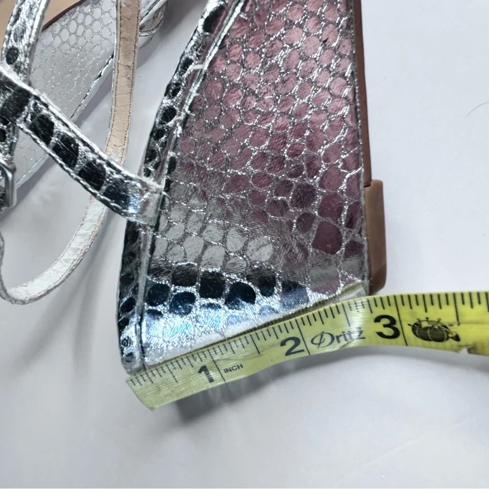 Isola Fidelia Metallic Crocodile‎ Silver 3” Wedge Strappy Heels Sandal Shoes 9